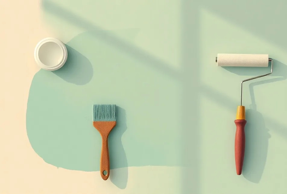 Outils de peinture disposés dans l'ordre des étapes du chantier